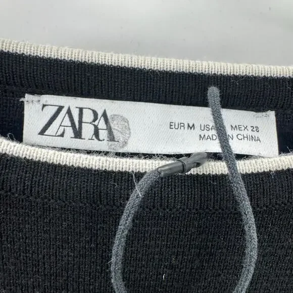 Zara Women's Knit Fit and Flare Dress Sleeveless Black/White Size Medium - Picture 6 of 8